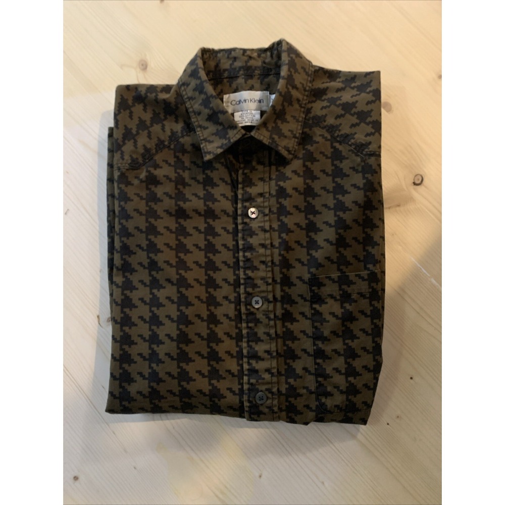 Calvin Klein  100% Cotton‎ Brown Western Style LS Button Down Collar Mens XL